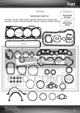 MOTOR TAKIM CONTASI SLX TİPO TMPR 304001 KEÇELİ SUBAP LASTİKLİ