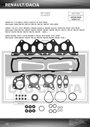 ÜST TAKIM CONTASI KNG-R19-MGN-SCENIC 1.9 DZL. KEÇELİ SUBAP LASTİKLİ SKC SİZ