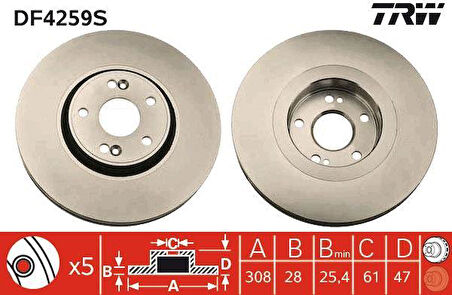 ÖN FREN AYNASI ADET LGN 2.0 16V TURBO 03 2.2DCI 05 3.0 V6 24V 01 308x28x5DLxHAVALI