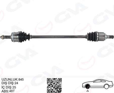 KOMPLE AKS SAĞ HYUNDAI İ10 1.1L G4HG BENZİNLİ MANUEL VİTES 08-13 ABS Lİ 24X25 - ABS 48 DİŞ KOMPLE BOY 845MM