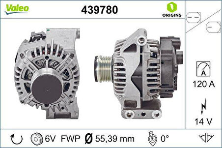 ALTERNATOR A115 14V 120A. FCA 500 C 07- FIORINO 07- NEMO 10- BIPPER 10