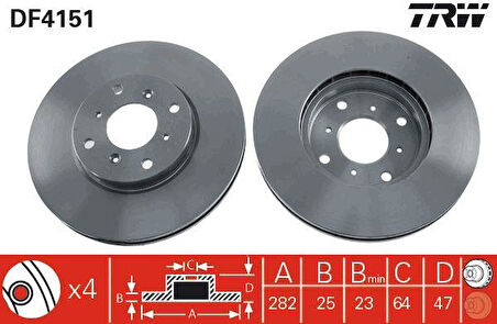 ÖN FREN DİSKİ HAVA KANALLI HONDA ACCORD 1.8L F18B2 CG8 EURO 99-02 282 çap x 4 bijon - Takım disk fiyatıdır