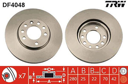 ÖN FREN AYNASI ASTRA H 04 COMBO C 03 MERIVA B 10 ZAFIRA B 05 280x25x5DL HAVALI 95526655