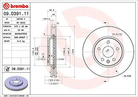 ÖN FREN AYNASI ASTRA K 15 15 İNÇ / 5 DELİK 276x26x5DL HAVALI
