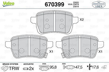 ARKA FREN BALATASI OPEL CORSA E 14 19 ADAM 14 19 15 JANT RPO J67 FIAT EGEA 16 500L 13 264mm