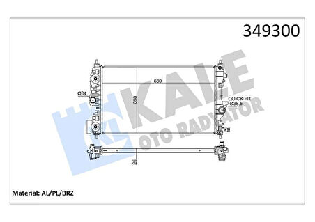 RADYATÖR OTOMATİK ASTRA J-ZAFIRA TOURER C-CRUZE 1.4-1.6 AL/PL/BRZ 680x397x28