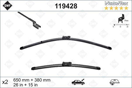 ÖN SİLECEK SÜPÜRGESİ 650/380MM MUZ TİPİ PARTNER TEPE - BERLINGO 08 GRANDE PUNTO -LINEA 08 FIAT 5 00L 12 FIESTA VI 08 CORSA D 06 CORSA E 14 AVEO 11 MITO 09 SWF