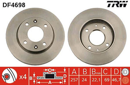 ÖN FREN AYNASI ELANTRA 1.6-1.8-2.0-2.0CRDI 00-06 MATRIX 1.5CRDI-1.6-1.8 01 ABS Lİ 257x24x4DLxHAVALI