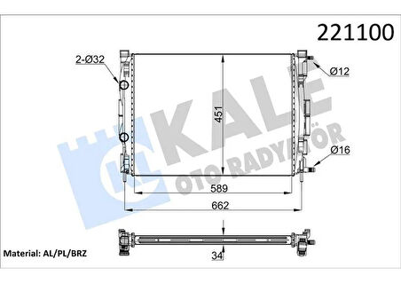 MOTOR SU RADYATÖRÜ RENAULT MEGANE II 02 SCENIC 03 1.5-1.9DCİ/1.4-1.6-2.0 16V AC KLİMASIZ MEK 590x455x34 1 SIRA ALB