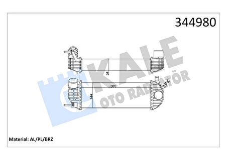 TURBO RADYATÖRÜ INTERCOOLER KNG 1.5 DCİ 08 385x143x64 AL/PL/BRZ