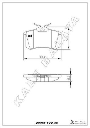 ARKA BALATA MGN II-LGN-GOLF III-IV-PASSAT III-POLO-C3-C4-P307-AUDI A3-A4 87x52.9x17.2mm GDB823