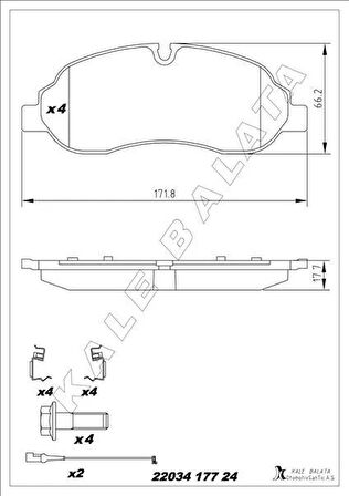 ON FREN BALATASI YENİ TRANSİT V363 TTG 14 ÇİFT TEKER FISLI KALE 22034A0001KD11