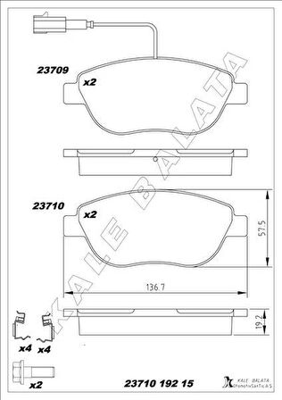ÖN FREN BALATASI OPEL COMBO D 12 PUNTO EVO 1.3-1.4-1.6D MTJ 09 500-500C 1.3DMJ 10 GRANDE PUNTO 1.6DMTJ 09
