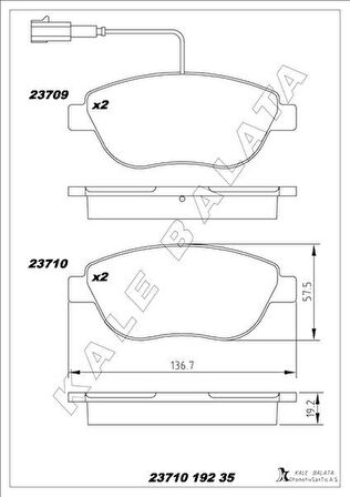 ÖN FREN BALATASI OPEL COMBO D 12 PUNTO EVO 1.3-1.4-1.6D MTJ 09 500-500C 1.3DMJ 10 GRANDE PUNTO 1.6DMTJ 09 ÇİFT FİŞLİ