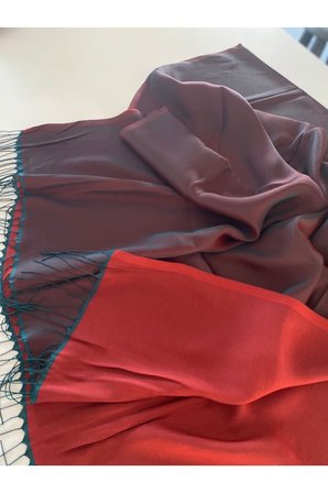 Kiremit rengi Haki Çift Taraflı İbrişim İpek Şal