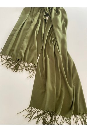 Haki Kaşmir Yumuşak Dokulu Omuz Atkısı (Cashmere) Kışlık Kalın Şal