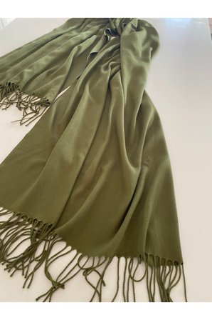 Haki Kaşmir Yumuşak Dokulu Omuz Atkısı (Cashmere) Kışlık Kalın Şal