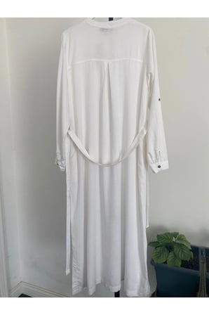 Kadın Beyaz Yırtmaçlı Uzun Kollu Hakim Yaka Organik Pamuk Kaftan