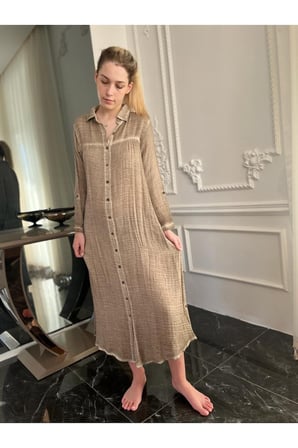 Kadın Organik Pamuk Uzun Gömlek Elbise Kimono