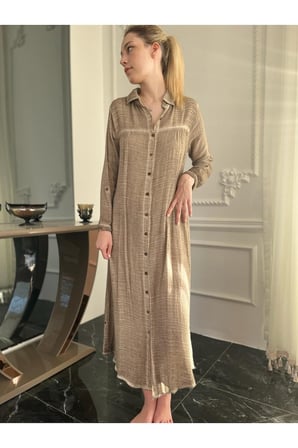 Kadın Organik Pamuk Uzun Gömlek Elbise Kimono