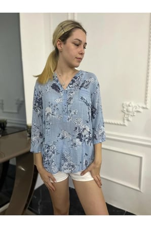 Kadın Naturel Hakim Yaka Keten Gömlek Bluz