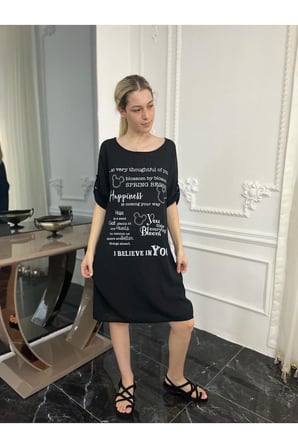 Siyah Organik Pamuk Yazlık Naturel Plaj Elbisesi