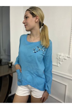 Otantik Nakışlı Uzun Kollu Organik Pamuk Bluz