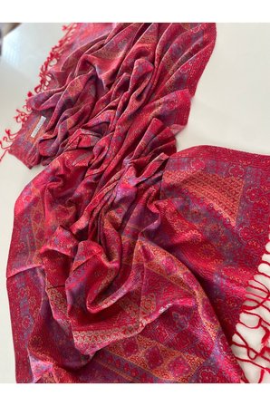 Kırmızı İndigo Elegansa Omuz Atkısı Kaşmir Dokulu Şık Şal Kasmir Sal (Cashmere)