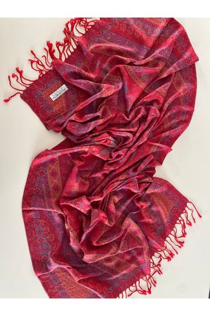 Kırmızı İndigo Elegansa Omuz Atkısı Kaşmir Dokulu Şık Şal Kasmir Sal (Cashmere)