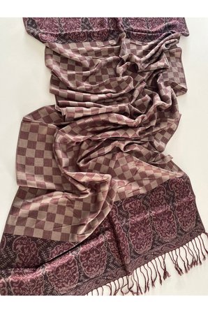 Kahverengi Elegansa Omuz Atkısı Kaşmir Dokulu Şık Şal Kasmir Sal (Cashmere)