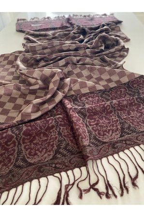 Kahverengi Elegansa Omuz Atkısı Kaşmir Dokulu Şık Şal Kasmir Sal (Cashmere)