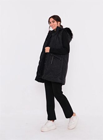 Sarah Kapşonlu Şişme Yelekli Spor Üçlü Takım - 70030 - Siyah