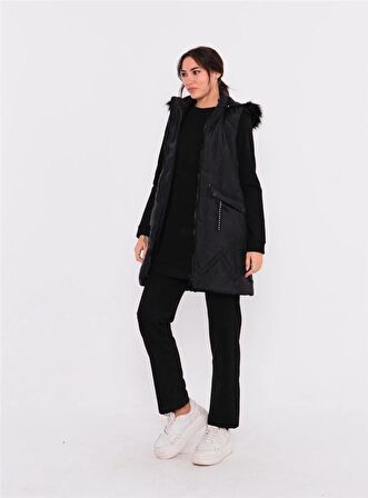 Sarah Kapşonlu Şişme Yelekli Spor Üçlü Takım - 70030 - Siyah