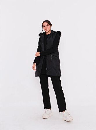 Sarah Kapşonlu Şişme Yelekli Spor Üçlü Takım - 70030 - Siyah