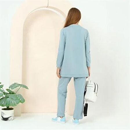 Beyza Taş Detaylı İkili Spor Eşofman Takımı - 70047 - Buz Mavisi