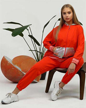 Nursima Triko Detaylı Fermuarlı Spor İkili Takım - 70078 - Oranj