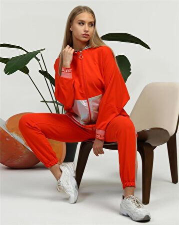 Nursima Triko Detaylı Fermuarlı Spor İkili Takım - 70078 - Oranj
