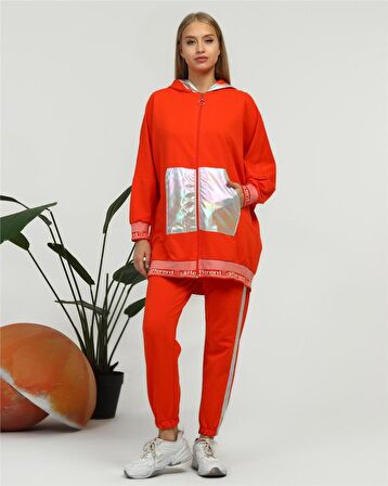 Nursima Triko Detaylı Fermuarlı Spor İkili Takım - 70078 - Oranj