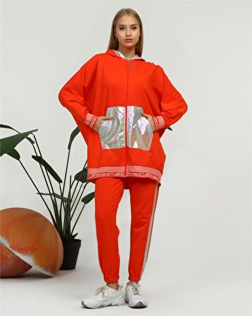 Nursima Triko Detaylı Fermuarlı Spor İkili Takım - 70078 - Oranj