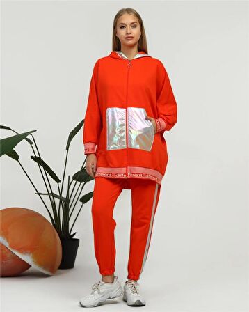 Nursima Triko Detaylı Fermuarlı Spor İkili Takım - 70078 - Oranj