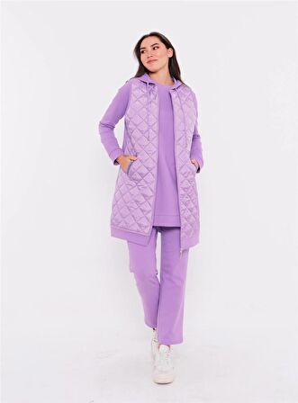 Minimal Kapitoneli Yelekli Spor Üçlü Takım - 70060 - Lila