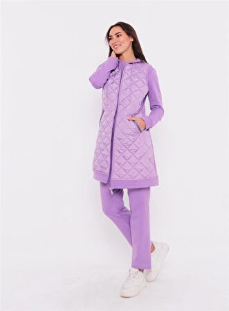 Minimal Kapitoneli Yelekli Spor Üçlü Takım - 70060 - Lila