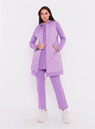 Minimal Kapitoneli Yelekli Spor Üçlü Takım - 70060 - Lila