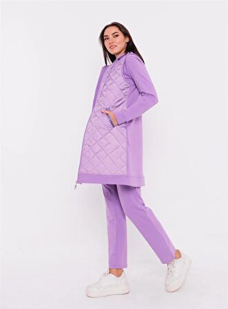 Minimal Kapitoneli Yelekli Spor Üçlü Takım - 70060 - Lila