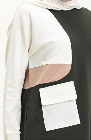 Sıfır Yandan Cep Detaylı Ribanalı İkili Eşofman Spor Takımı - 70086 - Haki