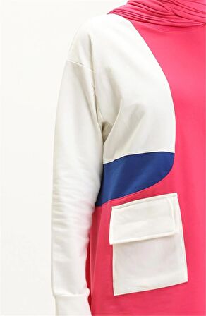 Sıfır Yandan Cep Detaylı Ribanalı İkili Eşofman Spor Takımı - 70086 - Fuşya