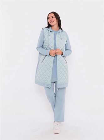 Minimal Kapitoneli Yelekli Spor Üçlü Takım - 70060 - Buz Mavisi