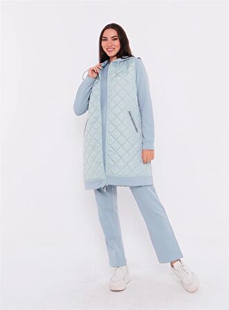 Minimal Kapitoneli Yelekli Spor Üçlü Takım - 70060 - Buz Mavisi