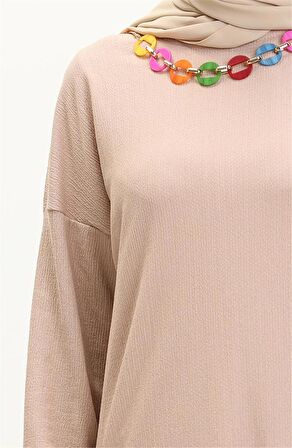 Candy Kolye Detaylı Tunik Pantolon İkili Takım - 71136 - Bej