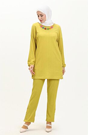Candy Kolye Detaylı Tunik Pantolon İkili Takım - 71136 - Yağ Yeşili